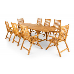 TAMAN NORFOLK - zestaw ogrodowy z drewna tekowego 8+1